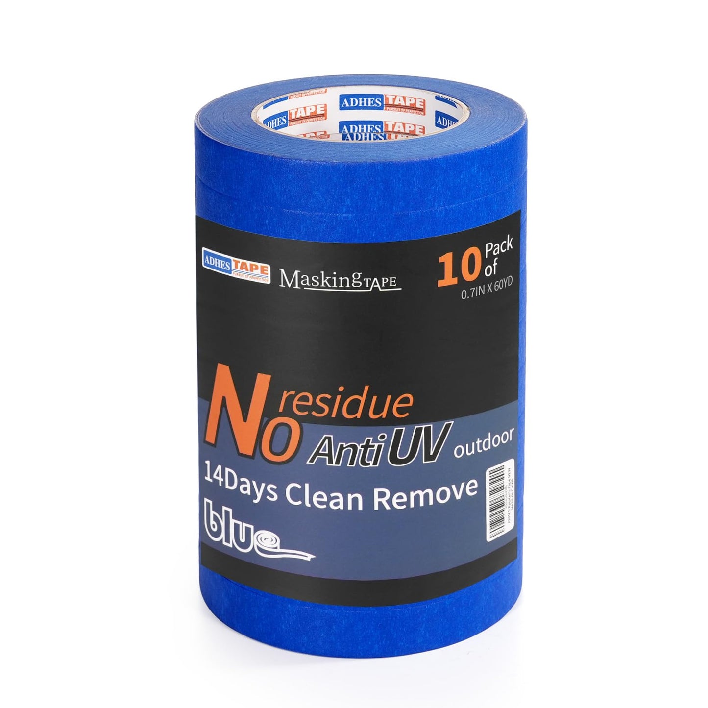 ADHES Upgrade Blue Painters Tape, Masking Tape for Painting 10 Rolls x 0.7 Inch x 60 Yards, Blue Paint Tape No Residue Outdoor Anti UV Multi Surface Use, Total 600 Yards