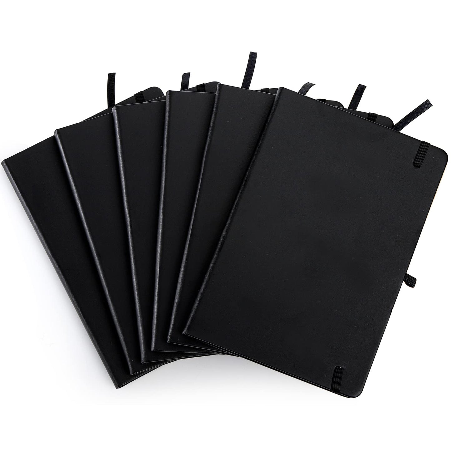 Coloch 6 Pack Ruled Notebook, A5 Black Hardcover Notebook with 200 Pages, Classic Lined Journal Pocket with 200 Pages and Pen Loop for School, College, Office, Business, 5.75" x 8.25"