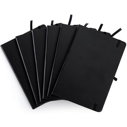 Coloch 6 Pack Ruled Notebook, A5 Black Hardcover Notebook with 200 Pages, Classic Lined Journal Pocket with 200 Pages and Pen Loop for School, College, Office, Business, 5.75" x 8.25"