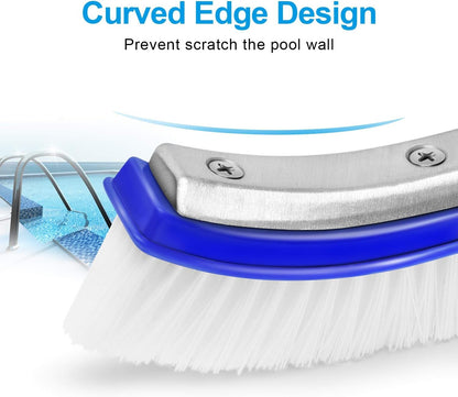 VABNEER Swimming Pool Brush 18 inches Durable Plastic Brush Head with Aluminium Handle and Enhanced Aluminium Back for Swimming Pool, Pond, Spa, Hot Spring, Tubs, Walls, Tile, Floors (Blue