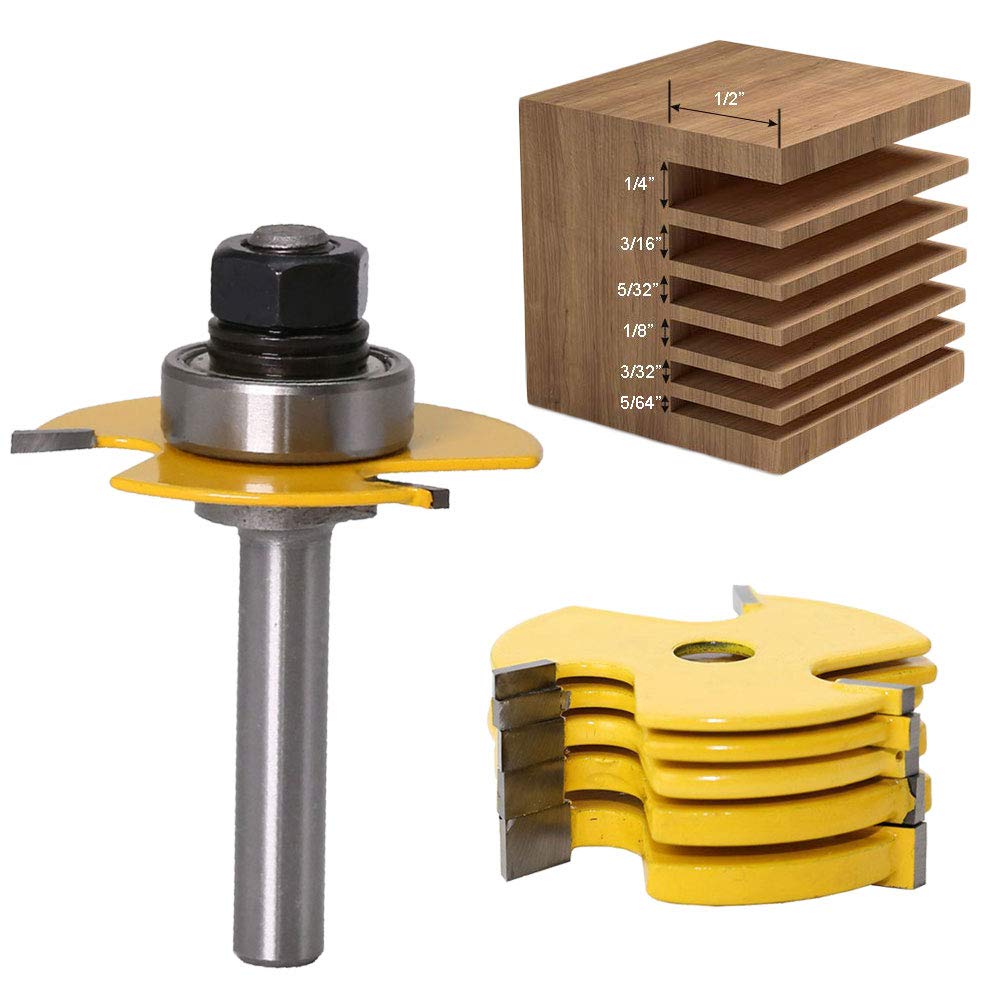 Bestgle 1/4 Inch Shank Slot Cutter Router Bits Adjustable 3 Wing Slotting Cutter Router Bit Set with 6 Different Cutting Lengths 5/64", 3/32", 1/8", 5/32", 3/16", 1/4" for DIY Woodworking