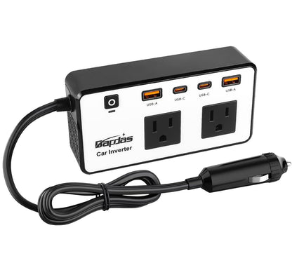 300W Car Power Inverter, DC 12V to 110V AC Car Outlet Adapter Plug, 24W Fast Charging USB-C&USB-A, Portable Charger Converter for Laptops, Phones