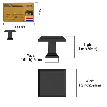 Amerdeco 10 Pack 1.3 Inch(32MM) Kitchen Square Cabinet Knobs Dresser Knobs, Matte Black Knob for Dresser Drawers, Knobs for Bathroom Cabinets ZH0001