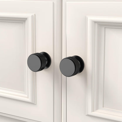 Chibery 10 Pack Matt Black Kitchen Cabinet Knobs, Knurled Round Dresser Drawer Handles, 32mm Vintage Cupboard Handles Pulls, Retro Door Knobs, Cabinet Hardware for Wardrobe, Closet