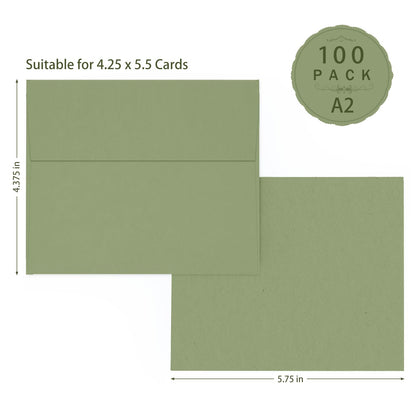 100 Pack A2 Sage Green Envelopes, Goefun 4.375 x 5.75 Greeting Card Envelopes 120 GSM, Self Seal Printable for 4.25 x 5.5 Cards, Photos, Invitations, Weddings, Graduation, Baby Shower