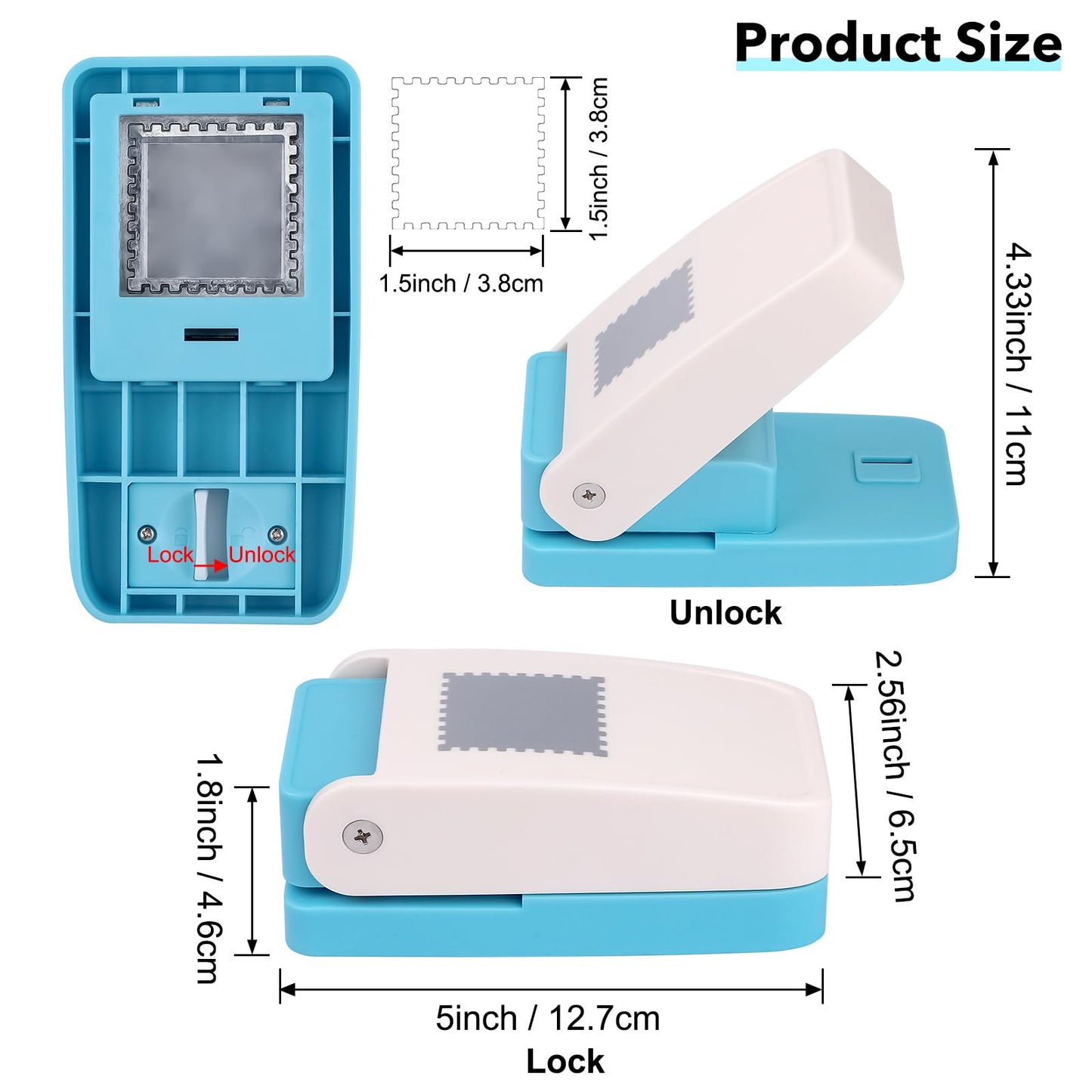 Square Stamp Punch, 1.5 inch Stamp Punch, Large Square Postage Stamps Puncher, Lever Paper Punches for Crafting, Stamps Hole Punches, SquarePaper Puncher Shapes for Crafting DIY Scrapbooking