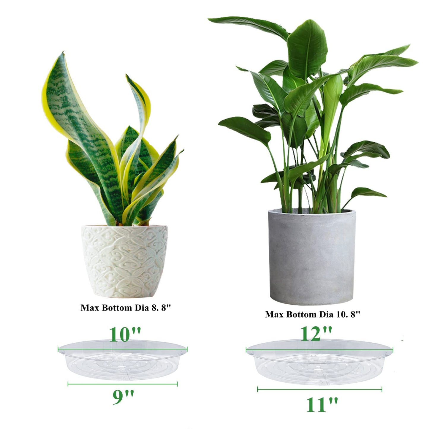 16 Pack 10inch/12inch Plant Saucer, Clear Plastic Plant Pot Saucer, No Holes Round Planter Drip Trays for Indoors & Outdoors Garden