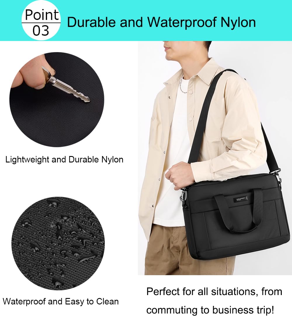 zhongningyifeng Laptop Bag 14 Inch Briefcase for Men Women Waterproof, Shoulder Computer Messenger Handbag for Business Office Work Travel College Black