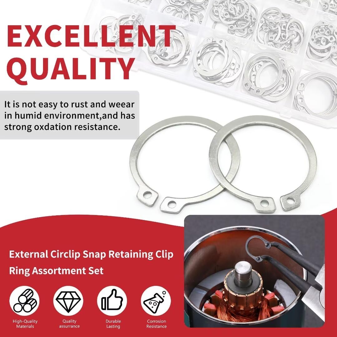 225-Pc Snap Ring Kit with Pliers - 15 Sizes (M3 to M25), 304 Stainless Steel - Essential for Canadian DIYers, Mechanics & Engineers