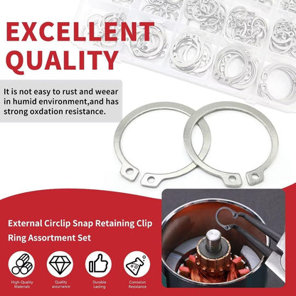 225-Pc Snap Ring Kit with Pliers - 15 Sizes (M3 to M25), 304 Stainless Steel - Essential for Canadian DIYers, Mechanics & Engineers