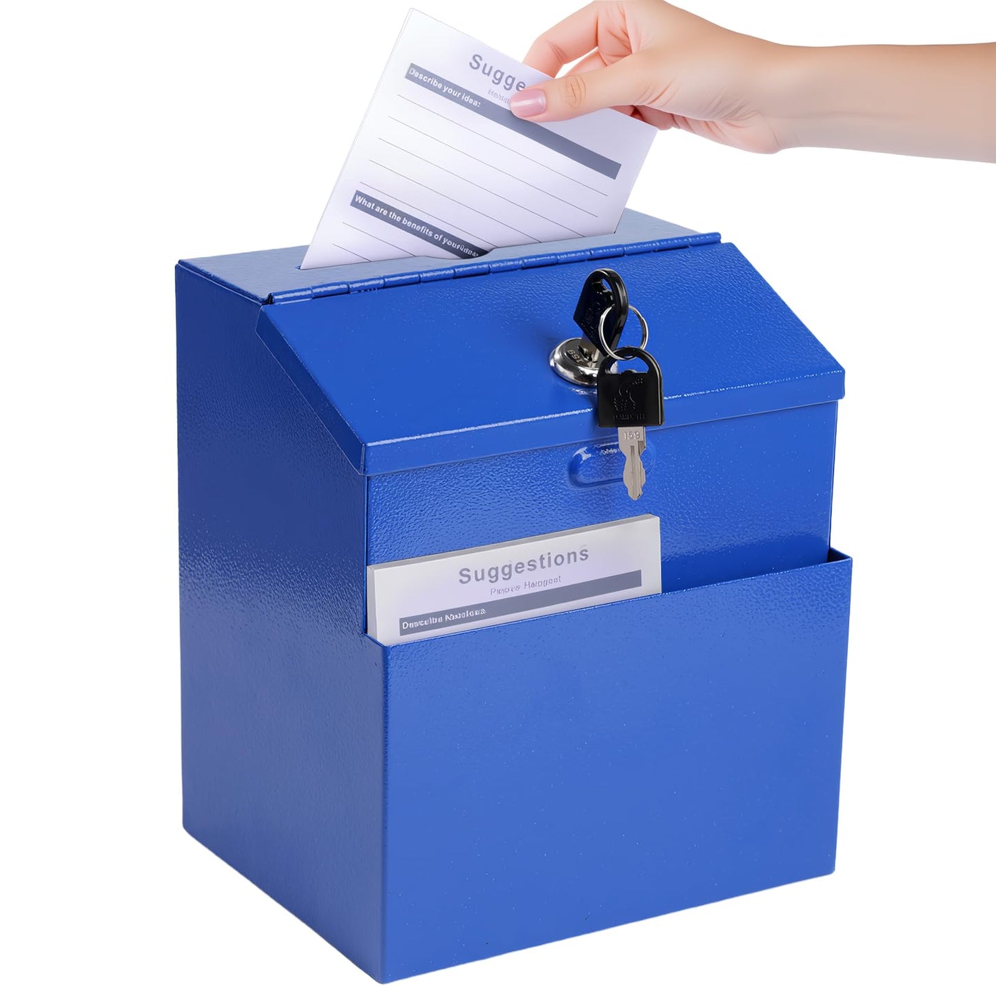 Suggestion Box with Slot and Lock & 50 Suggestion Sheets Wall Mounted Donation Box with Lock Steel Blue