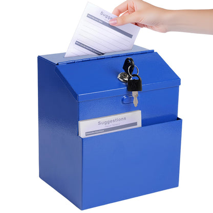 Suggestion Box with Slot and Lock & 50 Suggestion Sheets Wall Mounted Donation Box with Lock Steel Blue