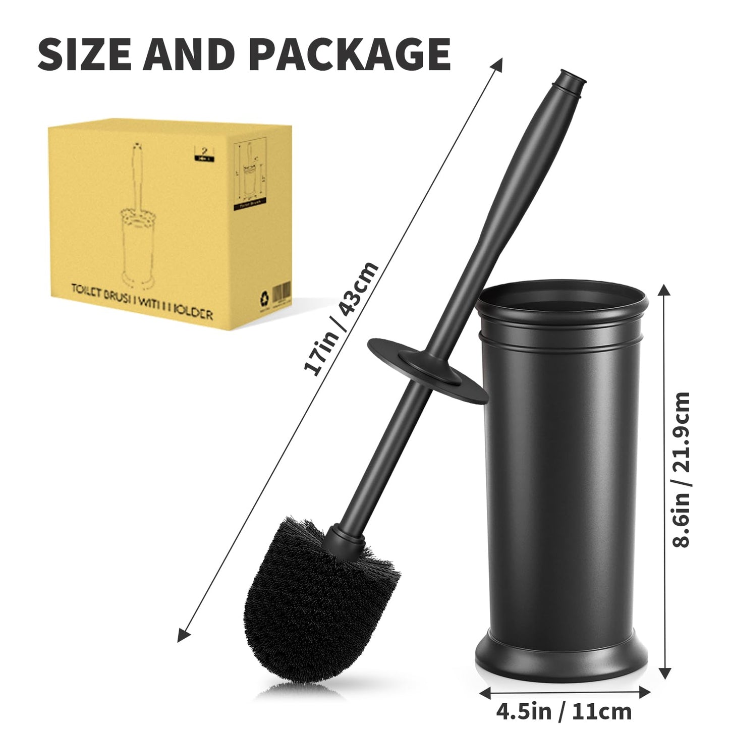 UPTRONIC Toilet Brush, Toilet Bowl Brush with Extra Long Handle Durable Bristles Toilet Scrubber and Covered Holder for Toilet Brush Set for Bathroom Cleaning (Black-02)