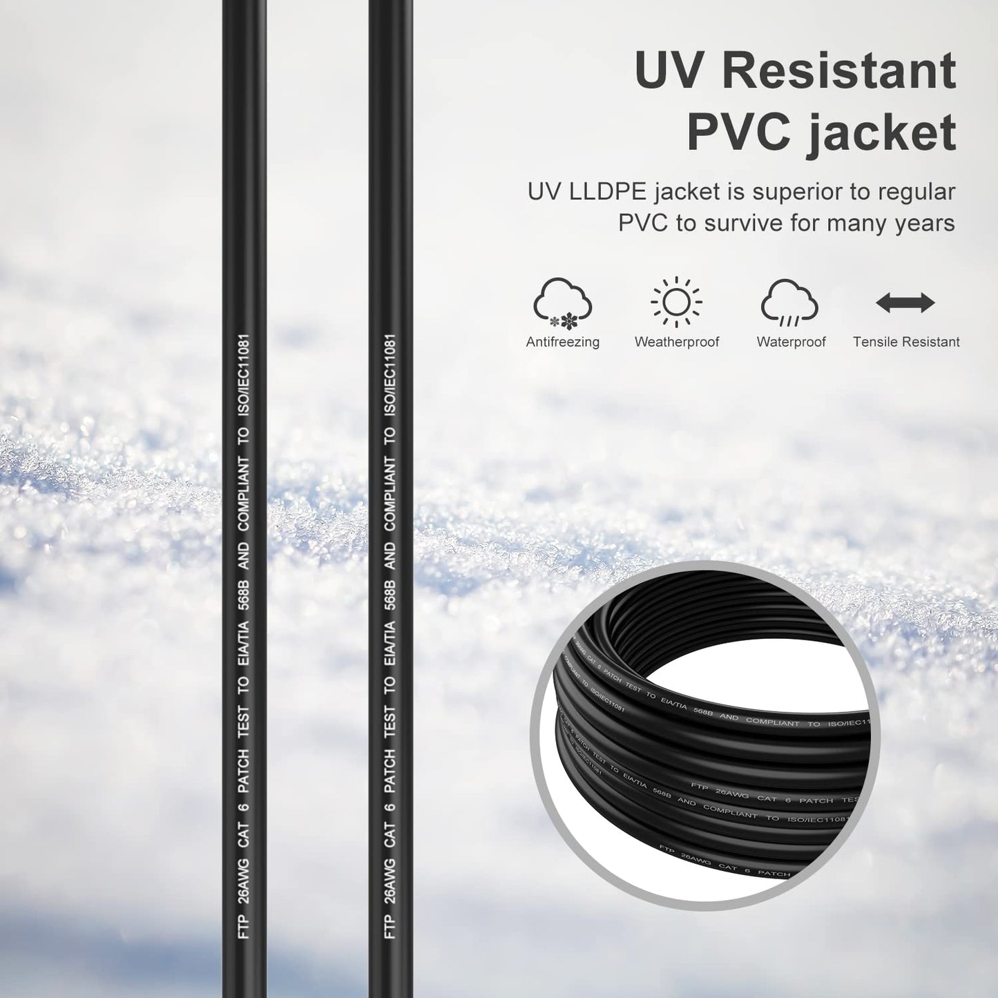 Abireiv Cat6 Outdoor Ethernet Cable 50ft,Outdoor Shielded Grounded UV Resistant Waterproof Buried-able Network Cord Compatible for Ca6/Cat5/Cat5e,for Game,Router,LAN,TV