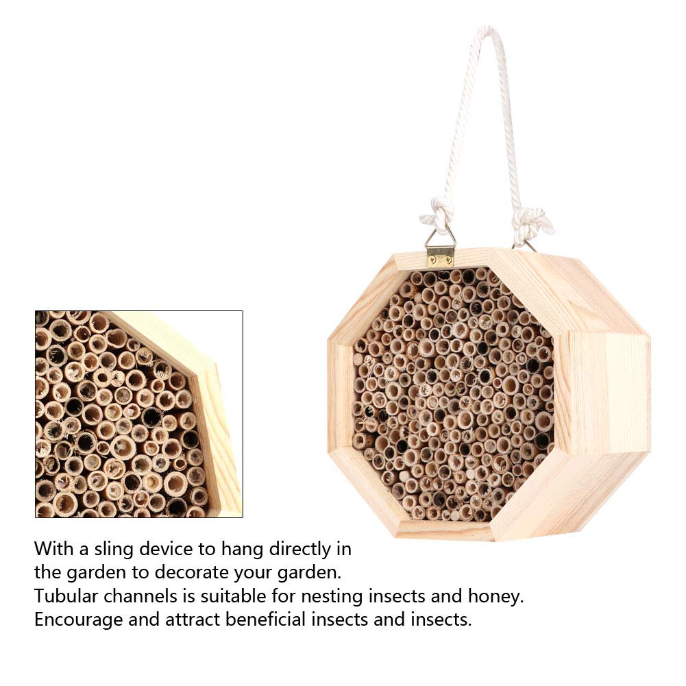 Wooden Bee House, Outdoor Hanging Shelter Bird House Butterfly Ladybirds Hotel Built Bee Box Carpenter