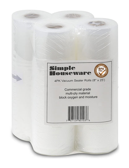 4 Pack - Simple Houseware 8'' x 25 Feet Vacuum Sealer Rolls Bags (Total 100 Feet)