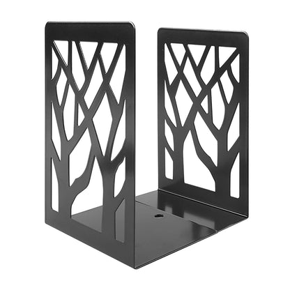 WUWEOT 4 Pair Book Ends, Metal Decorative Bookends for Heavy Books, Black Non-Skip Book Stopper for School, Home or Office, 6.9 x 4.7 x 3.5 Inches