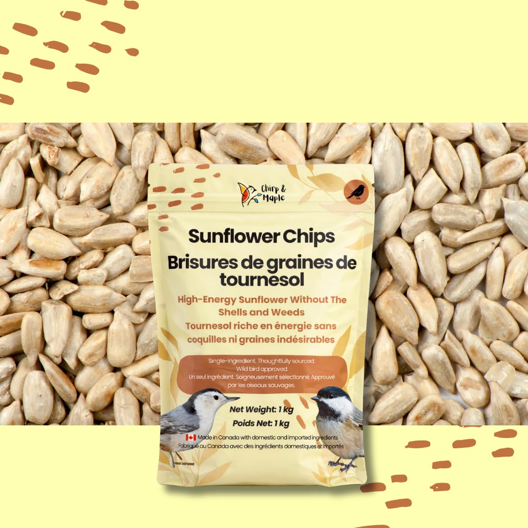 Chirp & Maple, Sunflower Chips, 1KG (2.2lb), Wild Bird Food, Cardinal & Finch Feed, No Mess