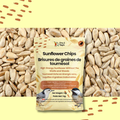 Chirp & Maple, Sunflower Chips, 1KG (2.2lb), Wild Bird Food, Cardinal & Finch Feed, No Mess