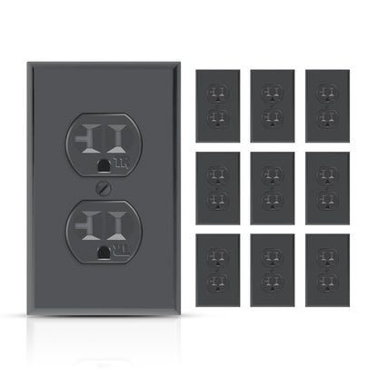 TOPELER Duplex Electrical Outlets, Residential Grade Receptacle Outlet, 20Amp 125V, Self-Grounding, 2-Pole, 3-Wire, Standard Electrical Wall Socket with Wall Plate, UL Listed, Black, 10 Pack