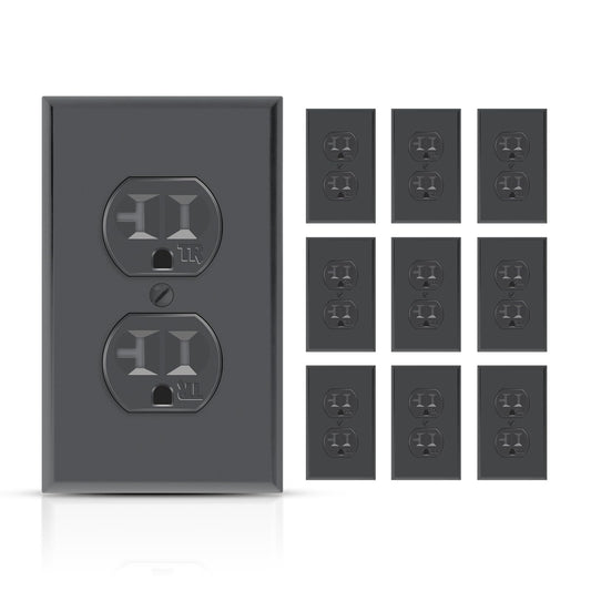 TOPELER Duplex Electrical Outlets, Residential Grade Receptacle Outlet, 20Amp 125V, Self-Grounding, 2-Pole, 3-Wire, Standard Electrical Wall Socket with Wall Plate, UL Listed, Black, 10 Pack