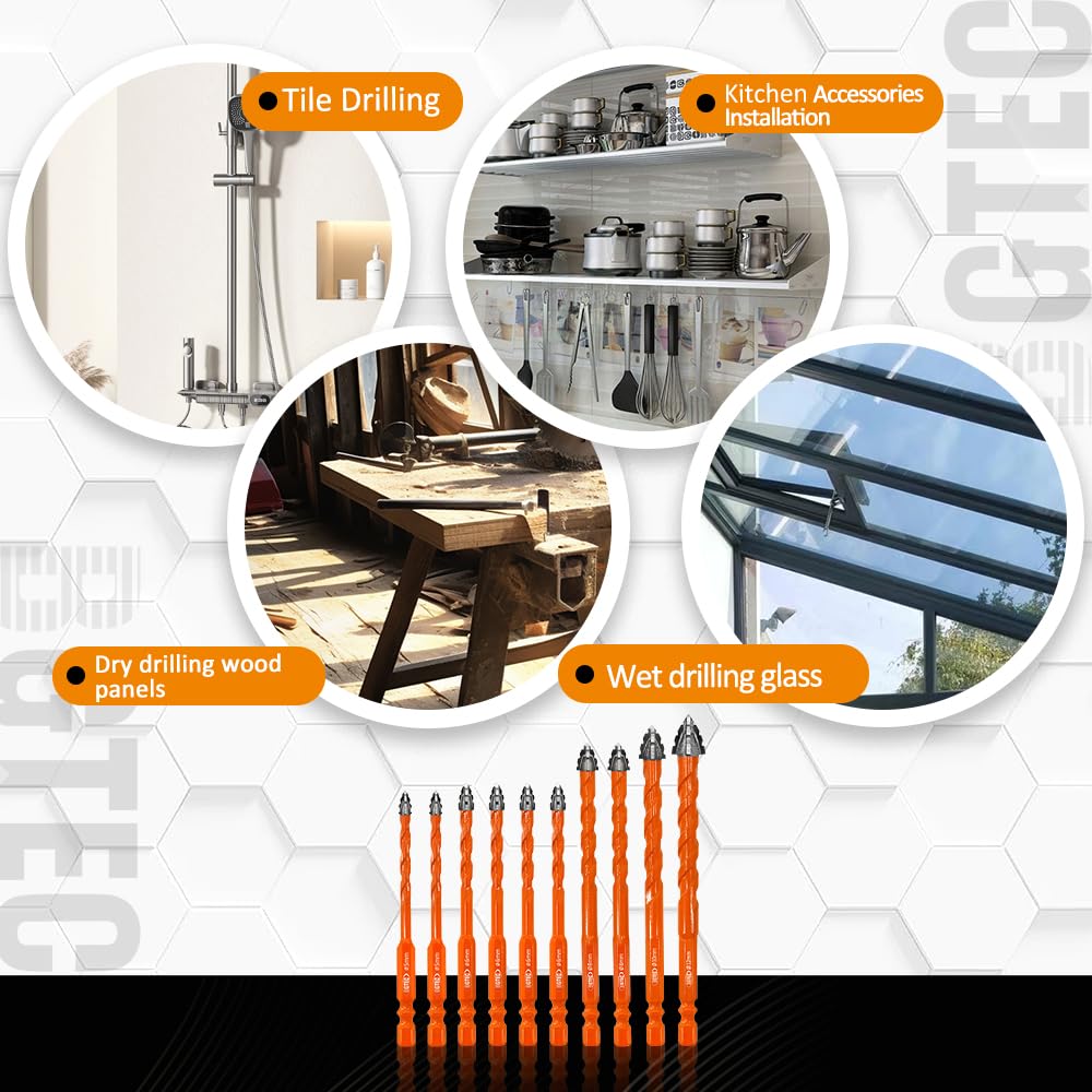 BGTEC Serrated Carbide Masonry Drill Bit Set - 5PCS 3/16"/1/4"/5/16"/3/8"/1/2" Wood Drill Bits for Wood Plastic Masonry Brick Tile Glass Concrete Marble