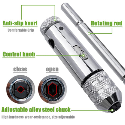 Bestgle 2 Pcs Ratcheting T-Handle Tap Holder Wrench Adjustable Ratchet Wrench Set for M3-M8 / M5-M12 Metric Screw Taps