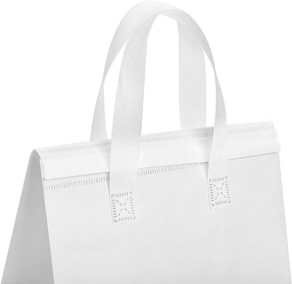 ZENFUN 25 Pack Insulated Take Away Bags Bulk, Small Insulated Cooler Bag Grocery Bag, White Thermal Bags for Hot&cold Frozen Food, Food Delivery, 9.5 x 6 x 10 Inches