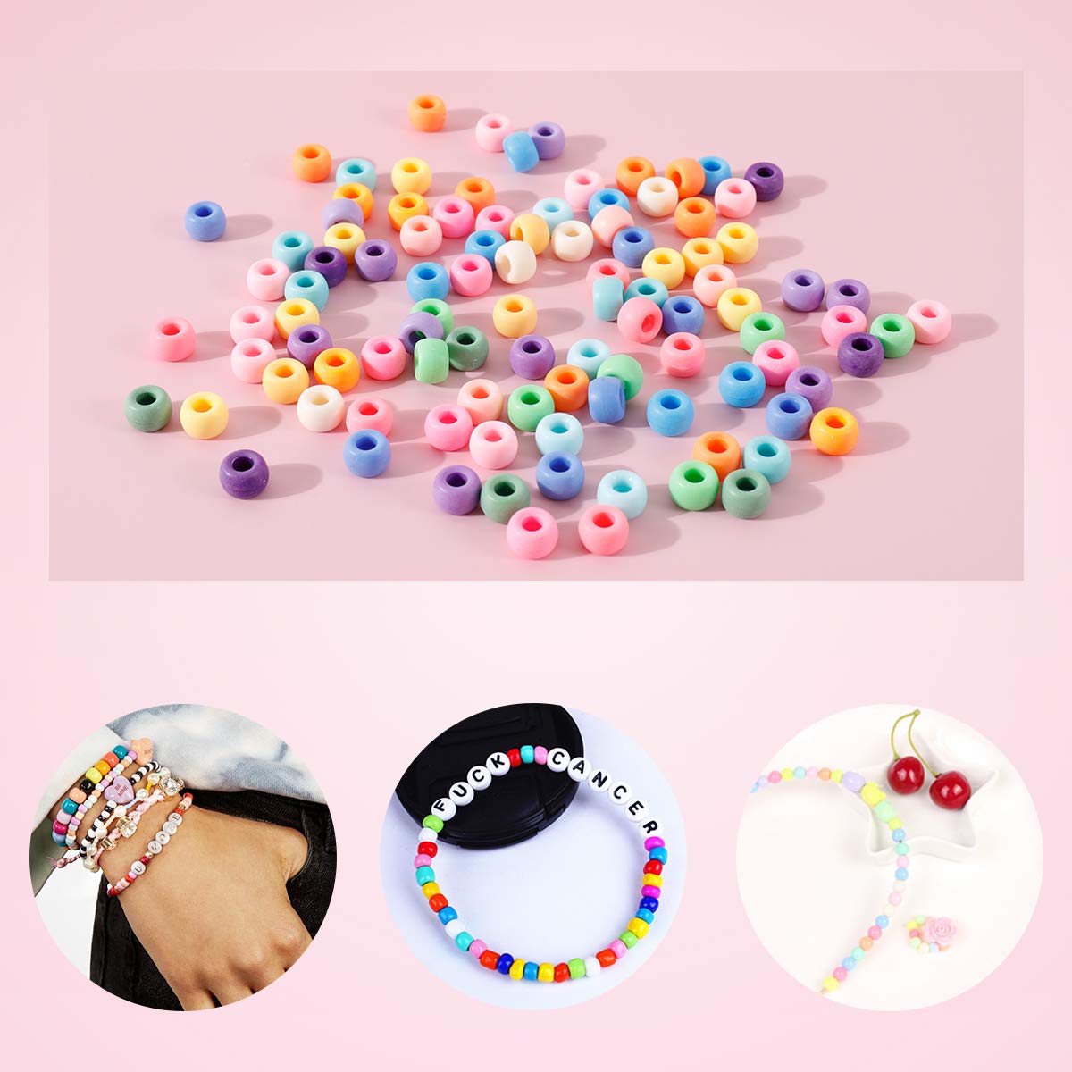 2600+pcs Pony Beads Kit Opaque Matte Rainbow Plastic Craft Multicolor Pony Beads in 18 Colors with Elastic String and Storage Box for Hair Braiding DIY Bracelet Necklace Key Chain and Jewelry Making