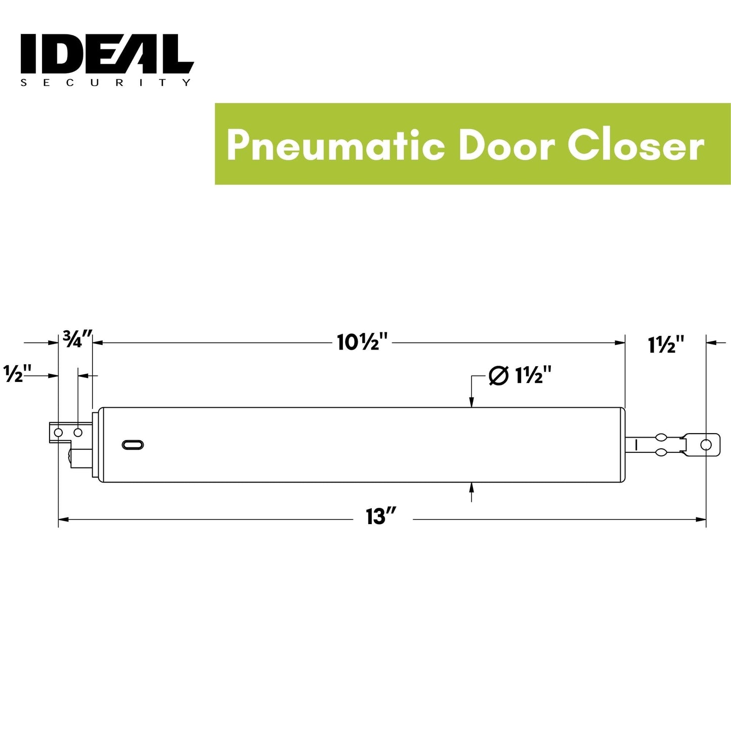 Ideal Security Model 1730 Heavy Duty Pneumatic Screen and Storm Door Closer Replacement, 10.5" L x 1.5" W x 1.5" H, Adjustable Speed, Smooth Closing for Heavy Doors, Easy Install, White