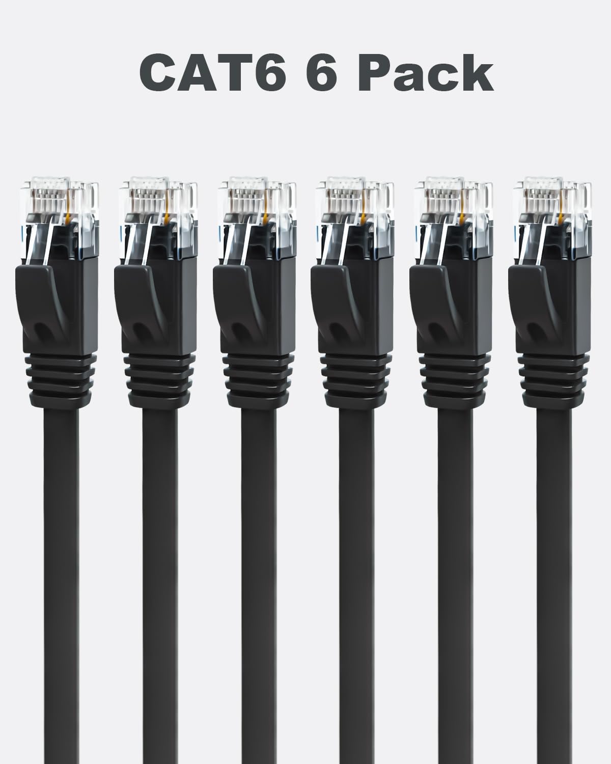 Yauhody 15ft CAT6 Ethernet Cable Black, High Speed Solid Flat CAT6 Gigabit Internet Network LAN Patch Cords, Bare Copper Snagless RJ45 Connector for Modem, Router, Computer (15ft 6Pack, Black)