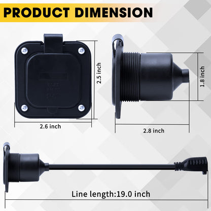 Afurkuot 15A 125V AC Power Port Plug, Flanged RV AC Power Inlet Socket with Extension Cable & Waterproof Cover, NEMA 5-15P Marine Electrical Outlet 15A Outdoor Socket for RV Trailer Camper