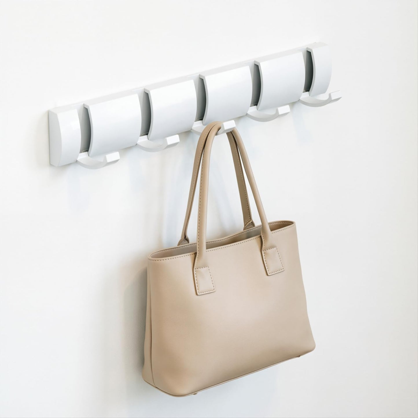 Retractable Wall-Mounted Coat Rack with 5 Hooks, Modern Space-Saving Storage for Hats, Jackets, Bags, Entryway, Mudroom, Closet, Bathroom, Bedroom - White