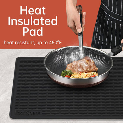 Silicone Electric Stove Top Cover Mat - 28"x20"Ceramic Stove top Cover, Heat Resistant Glass Cooktop Cover, Flat RV Range Stovetop Protector, Extra Large Silicone Dish Drying Mat - BLACK