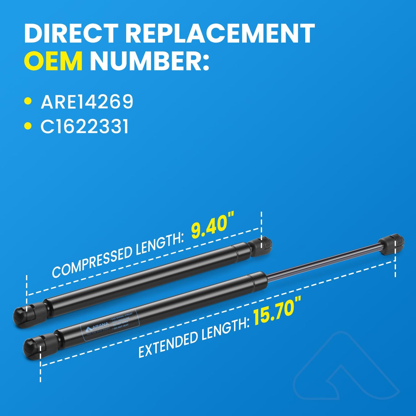 ARANA C16-22331 14269 Gas Struts 16 inch 45Lb, C16-15208 15.7 inch 45# Spring Shock Lift Support for A.R.E Truck Canopy Topper Leer Camper Shell Snugtop Rear Window RV Door Replacement Struts, 2 Pcs