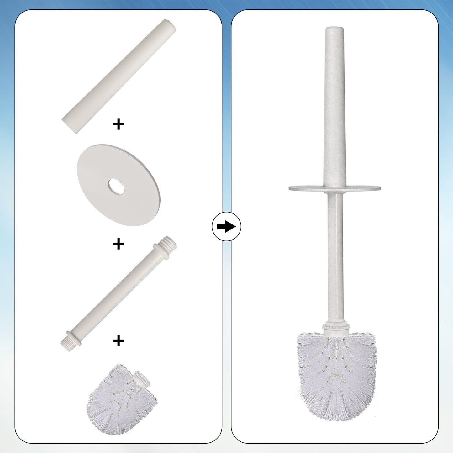 Topsky 2-Pack Closed Toilet Brush Compact Toilet Brush and Holder Plastic Round Barrel Loo Brush with Replacement Toilet Brush Head (White)
