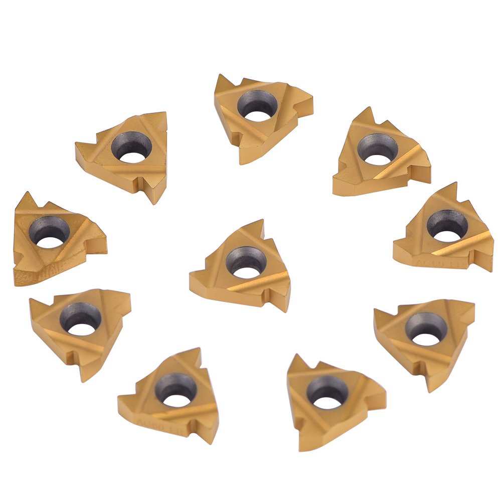 10pcs 3/8'' 16ER AG60 Carbide Insert Cutters for Metal Stainless Machine Lathe Milling Tool External Threading with Case for Indexable Lathe Toolholder