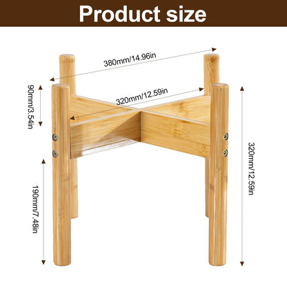 Sturdy Cross Plant Stands - Natural Finish, Oversized 12.59" Base, Adjustable 3.54"-7.48" Height, Flip Design, Reinforced Bamboo Braces Stand for Orchid, Potted Plants