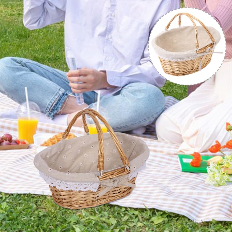 Ciieeo Wicker Easter Basket - Handmade Rattan Basket with Double Handles for Egg Hunt & Candy Gift - Woven Hampers for Picnic or Spring Decor