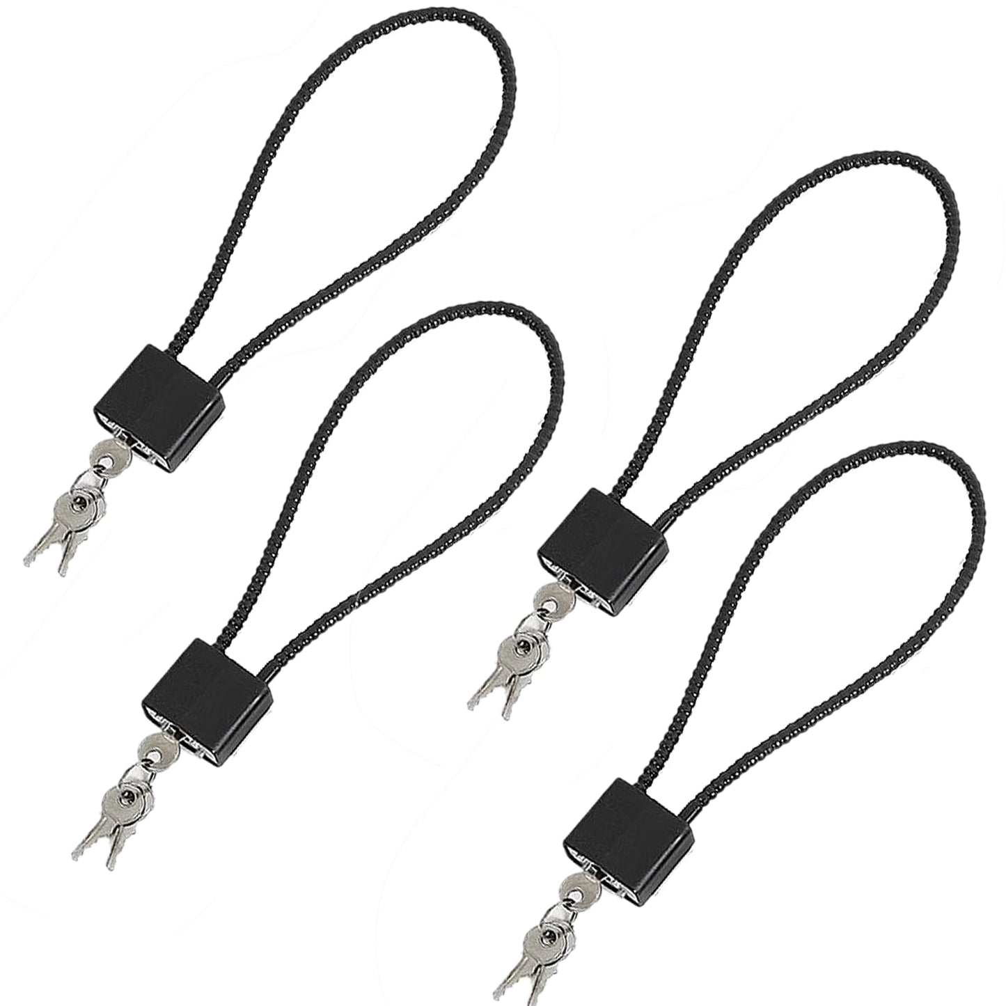 4 Pack Long Cable Padlock with Keys Alike,(1.3''/33mm) Wide Lock Body Heavy Duty Padlocks with 12Keys,Wire Rope Lock for Outdoor or Indoor for Gym Locker, Case, Bike and Fence