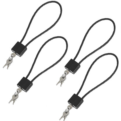 4 Pack Long Cable Padlock with Keys Alike,(1.3''/33mm) Wide Lock Body Heavy Duty Padlocks with 12Keys,Wire Rope Lock for Outdoor or Indoor for Gym Locker, Case, Bike and Fence