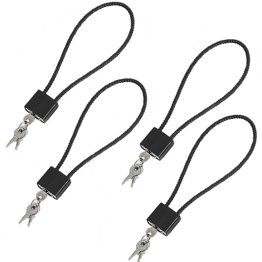 4 Pack Long Cable Padlock with Keys Alike,(1.3''/33mm) Wide Lock Body Heavy Duty Padlocks with 12Keys,Wire Rope Lock for Outdoor or Indoor for Gym Locker, Case, Bike and Fence