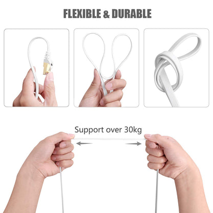 BUSOHE CAT8 Ethernet Cable 50ft, High Speed Flat Internet Computer Patch Cord, 40Gbps 2000Mhz Faster Than Cat7/Cat6/Cat5, RJ45 Flat Cable Shielded in Wall, Indoor/Outdoor