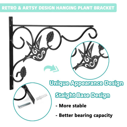 2 Pack Hanging Plants Bracket, Planter Hooks for Hanging Baskets, Retro Iron Metal Wall Decor Hook for Hanging Plant Flower Bird Feeders Indoor Outdoor Patio Decor(9.3 x 13in)
