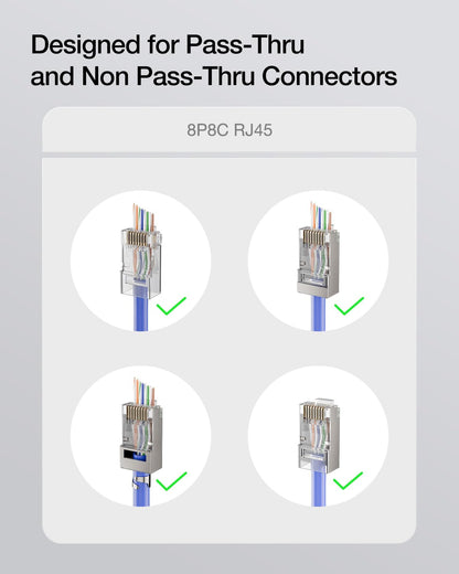 VCE RJ45 Crimper Pass Through, Ethernet Crimping Tool for Cat6 Cat7 Cat5 End Pass-Thru Connector, Support Stripping & Cutting