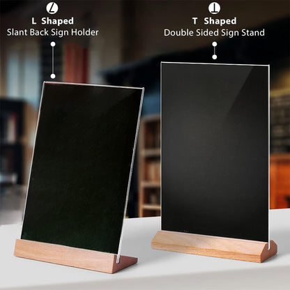 TONICE® 3 Pack 8.5x11 Acrylic Sign Holder L Shape Slant Back Design Clear Acrylic Frame Wood Base, Table Menu Display Stand, Flyer Display (Optional 8.5x11/5x7 Inch L/T Shape)