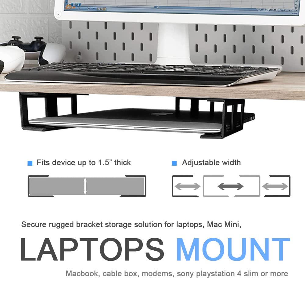 Under Desk Laptop Mount, IFCASE Hard Aluminum Under Desk Shelf Holder for Laptop, Mac mini, MacBook, Keyboard with Anti-Scratch Silicone (Black)