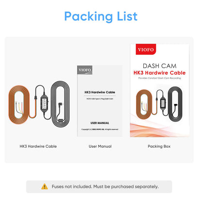 VIOFO HK3 Acc Hardwire Cable for A129, A129Plus, A129 PRO, A129IR, A119 V3, Enables Parking Mode, Low Voltage Protection (Fuse Tap Not Included)