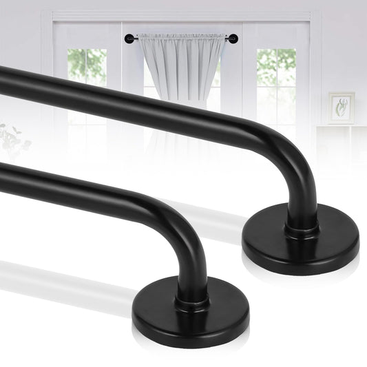 Ruiony Magnetic Curtain Rod for Metal Doors, French Door Curtain Rods Adjustable from 17 to 30 Inch, 3/8 Inch Diameter, Magnet Cafe Rod for Any Metel Surface, No Tool and Easy Install, Black, 2 Pack