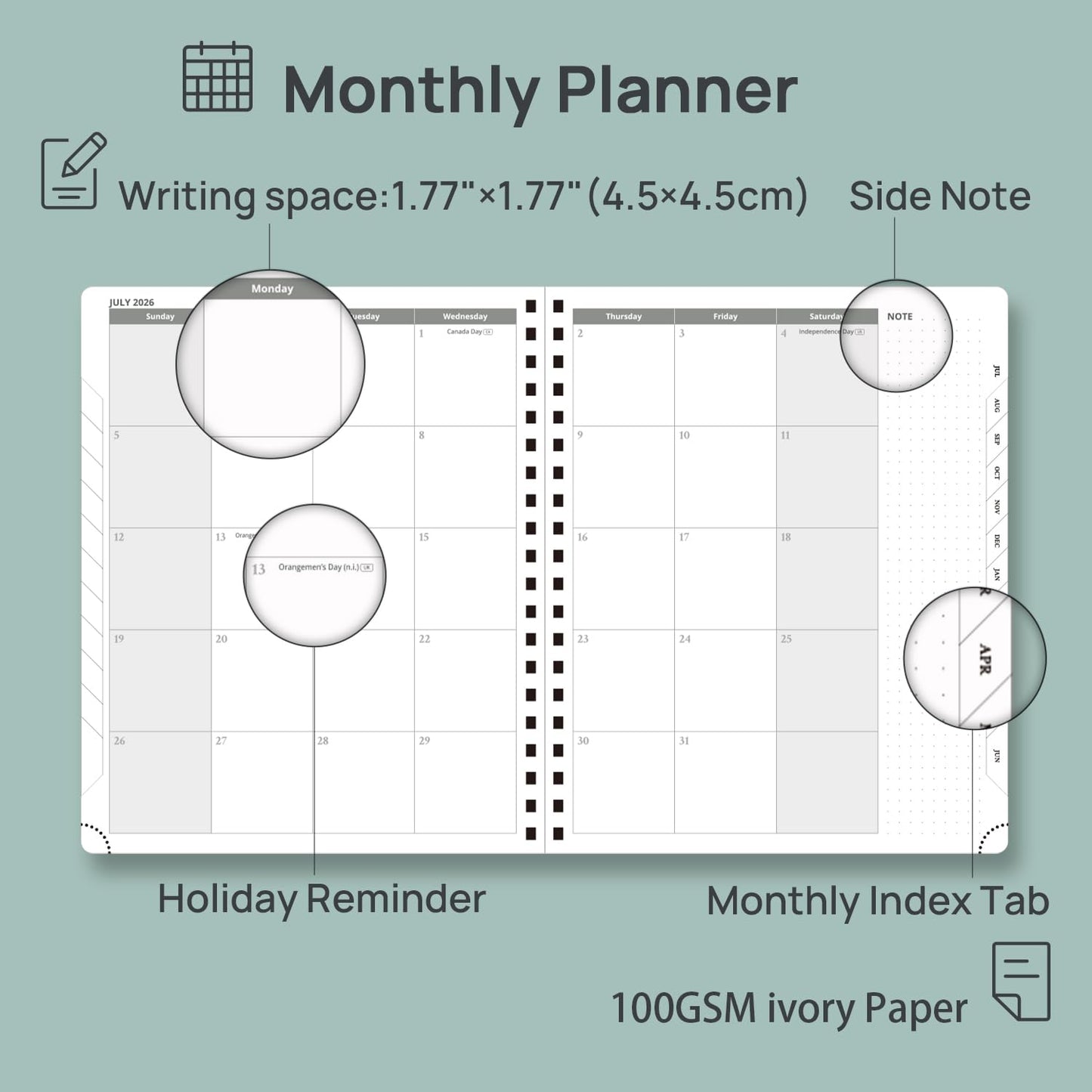 POPRUN 2026-2027 Academic Weekly Planner, Large 8.5" x 10.5" Horizontal Layout Calendar Agenda from July 2026 to June 2027, Softcover Appionment Book with Monthly Tabs, Spiral Bound, Inner-Pocket - Lavender